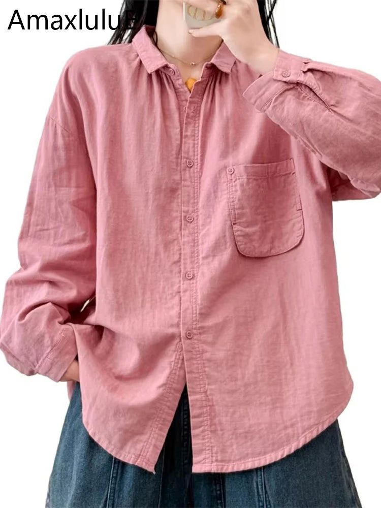 Amax luluE 2025 Shirts Spring Ladies Fashion Casual Loose Blouses Women Classic Luxury Long Sleeve Tops Elegant Cotton Clothes